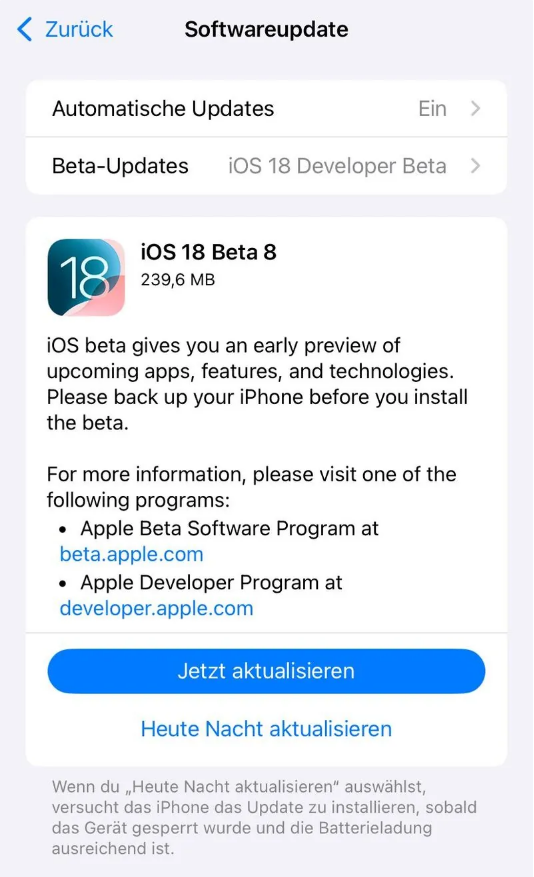 麻栗坡苹果手机维修分享苹果 iOS / iPadOS 18 开发者预览版 Beta 8 发布 